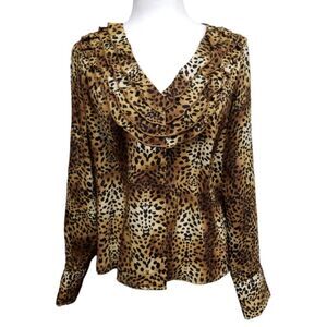 Jones New York Signature Blouse Button Down Animal Print Long Sleeve Size Medium